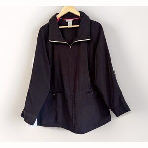 Catherines Windbreaker Jacket Size 1X Black Pocket Outdoor Packable Lightweight